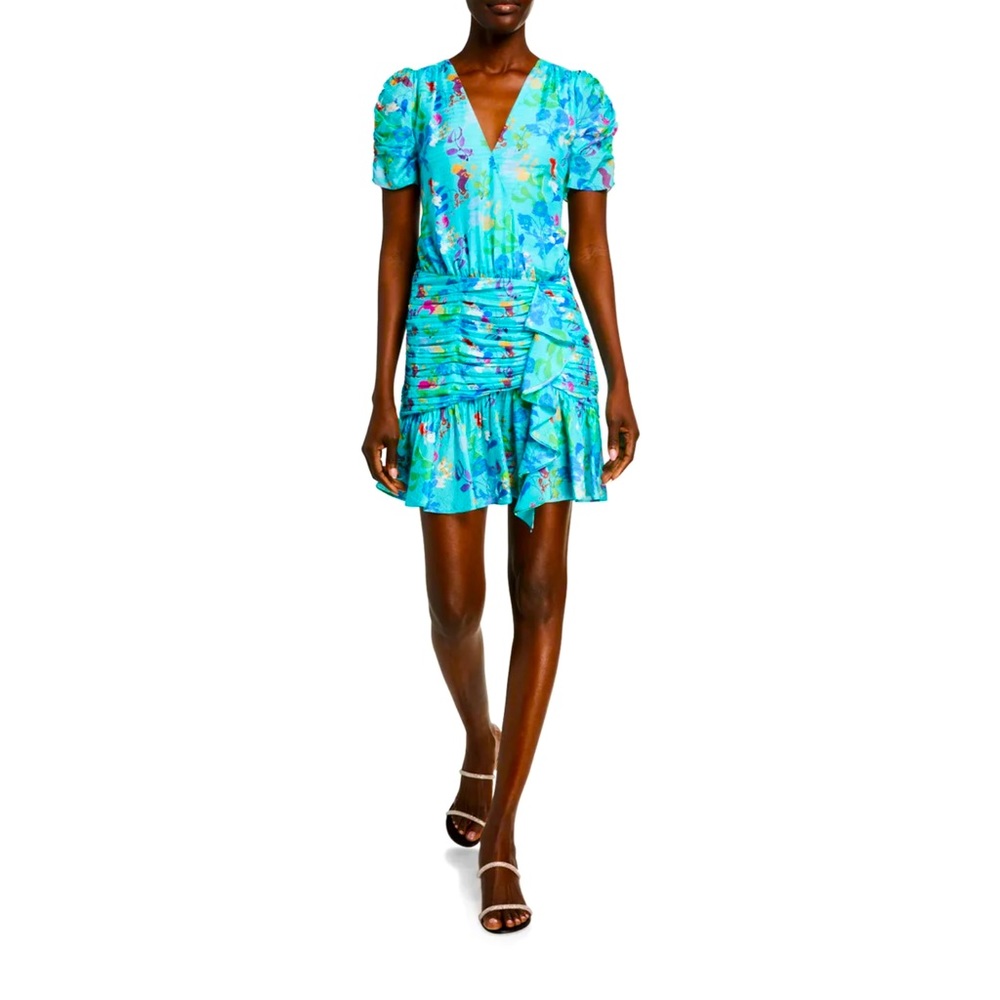 Tanya Taylor Zora Ruched Short-Sleeve V-Neck Dress Sz6 never worn